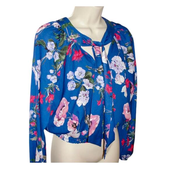 $278 PARKER Designer NWT Blue Pink Red Floral Blouse Shirt Top – Large - Picture 1 of 8